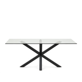Table en verre Argo avec pieds en acier finition noire, 200 x 100 cm