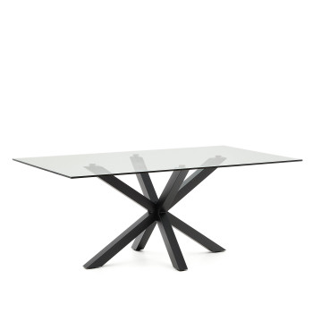 Table en verre Argo avec pieds en acier finition noire, 200 x 100 cm