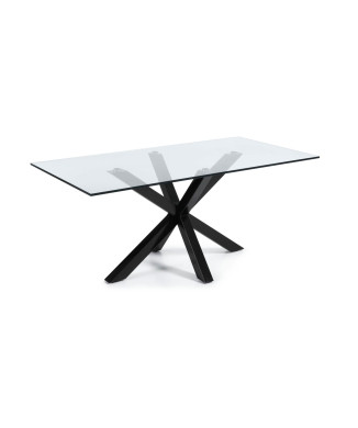 Table en verre Argo avec pieds en acier finition noire, 200 x 100 cm