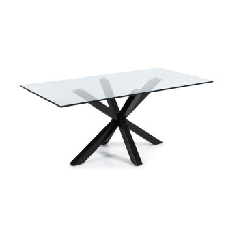 Table en verre Argo avec pieds en acier finition noire, 200 x 100 cm