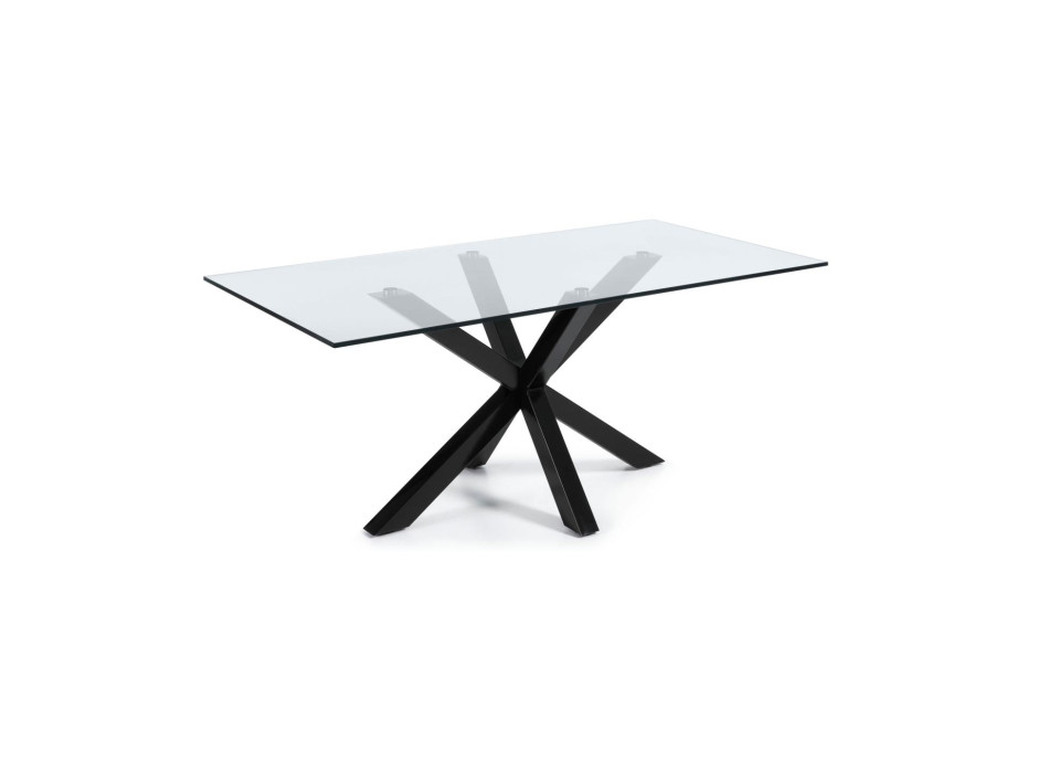 Table en verre Argo avec pieds en acier finition noire, 200 x 100 cm