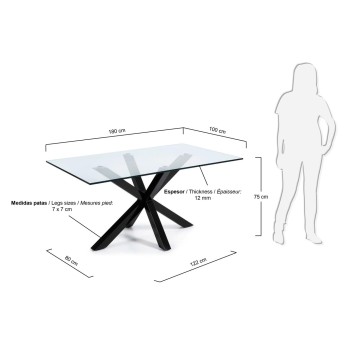 Table Argo en verre et pieds en acier, finition non transparente
