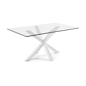 Table en verre Argo avec pieds en acier et finition transparente, 180 cm