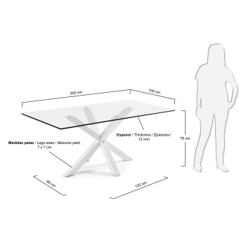 Table Argo en verre et pieds en acier avec finition transparente