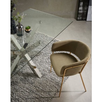 Table en verre Argo avec pieds en acier inoxydable, 160 cm