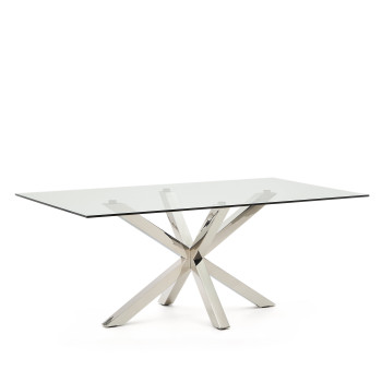 Table en verre Argo avec pieds en acier inoxydable, 200 x 100 cm