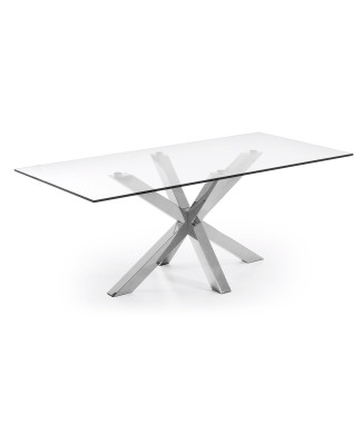 Table en verre Argo avec pieds en acier inoxydable, 200 x 100 cm