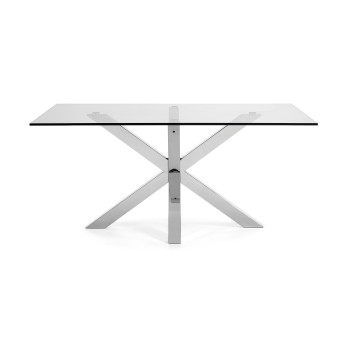 Table Argo en verre et 200 pieds en acier inoxydable transparent