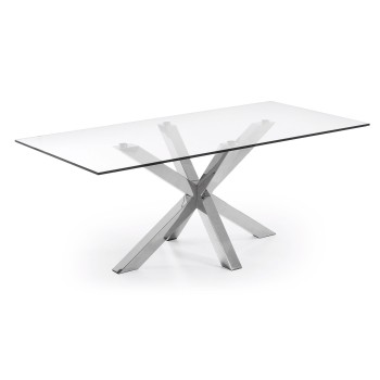 Table Argo en verre et 200 pieds en acier inoxydable transparent