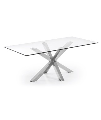 Table Argo en verre et 200 pieds en acier inoxydable transparent