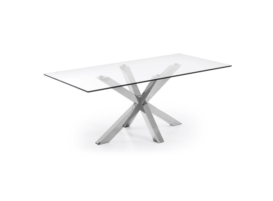 Table Argo en verre et 200 pieds en acier inoxydable transparent
