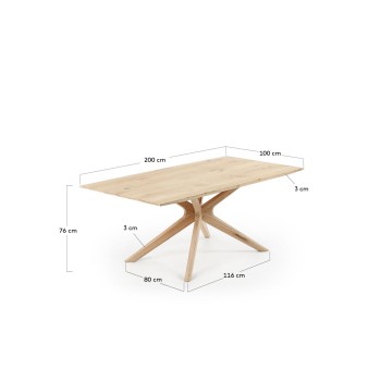 Table Armande en placage de chêne finition délavée, 0 x 100 cm en bois