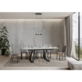 Table Bernadette - Table extensible 90x160/220 cm Bernadette Frêne blanc Structure anthracite