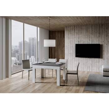 Table Bibi - Table extensible 90x120/180 cm Bibi Mix avec plateau Spatula Blanc et base Spatula Anthracite