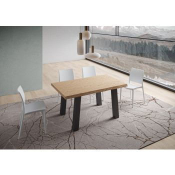 Table Bridge = Bois Massif Écorcé Svalen - Table Extensible 90x140/190 cm Chêne Écorcé Svalen Pieds Anthracite