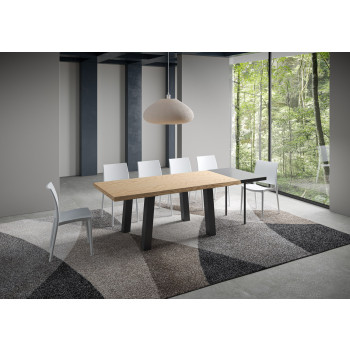 Table Bridge = Bois Massif Écorcé Svalen - Table Extensible 90x180/280 cm Chêne Écorcé Svalen Pieds Anthracite