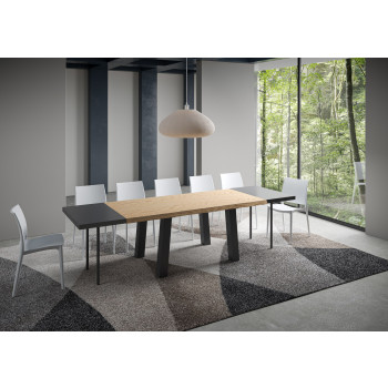 Table Bridge = Bois Massif Écorcé Svalen - Table Extensible 90x180/280 cm Chêne Écorcé Svalen Pieds Anthracite