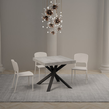 Table Clerk pieds anthracite D.90 - Table extensible 90x90/194 cm Plateau Clerk Frêne Blanc - pieds anthracite