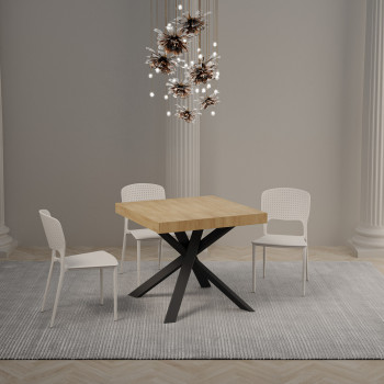 Table Clerk pieds anthracite D.90 - Table extensible 90x90/194 cm Plateau Clerk Frêne Blanc - pieds anthracite