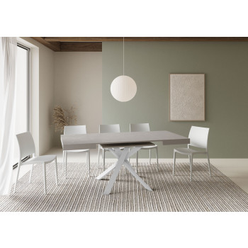 Table Clerk pieds blancs D.90 - Table extensible 90x90/194 cm Clerk plateau frêne blanc - pieds blancs