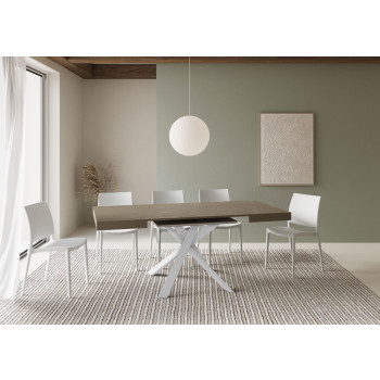 Table Clerk pieds blancs D.90 - Table extensible 90x90/194 cm Clerk plateau frêne blanc - pieds blancs