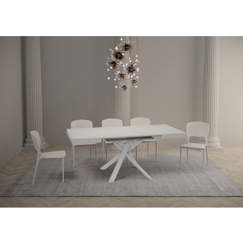 Table Clerk pieds blancs D.90 - Table extensible 90x90/194 cm Clerk plateau frêne blanc - pieds blancs