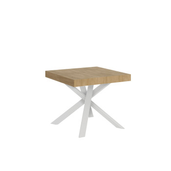 Table Clerk pieds blancs D.90 - Table extensible 90x90/194 cm Clerk plateau frêne blanc - pieds blancs