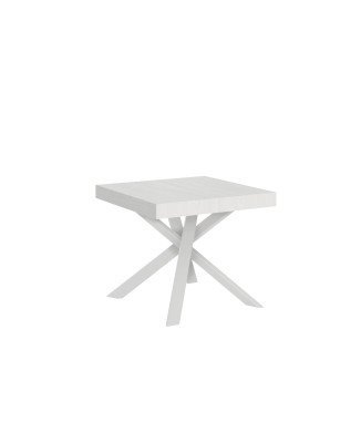 Table Clerk pieds blancs D.90 - Table extensible 90x90/194 cm Clerk plateau frêne blanc - pieds blancs