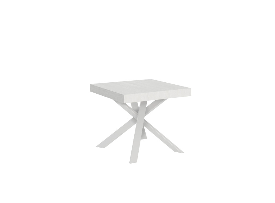 Table Clerk pieds blancs D.90 - Table extensible 90x90/194 cm Clerk plateau frêne blanc - pieds blancs