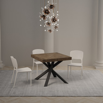 Table Clerk Premium pieds anthracite D.90 - Table extensible 90x90/194 cm Plateau Clerk Premium Frêne Blanc - pieds anthracite