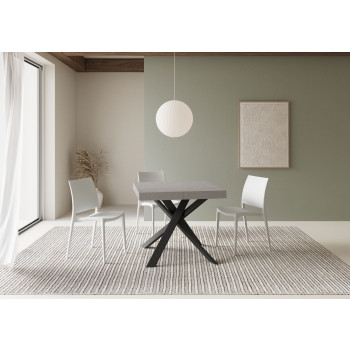 Table Clerk Premium pieds anthracite D.90 - Table extensible 90x90/194 cm Plateau Clerk Premium Frêne Blanc - pieds anthracite