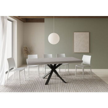 Table Clerk Premium pieds anthracite D.90 - Table extensible 90x90/194 cm Plateau Clerk Premium Frêne Blanc - pieds anthracite