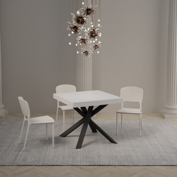 Table Clerk Premium pieds anthracite D.90 - Table extensible 90x90/194 cm Plateau Clerk Premium Frêne Blanc - pieds anthracite