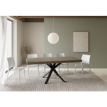 Table Clerk Premium pieds anthracite D.90 - Table extensible 90x90/194 cm Plateau Clerk Premium Frêne Blanc - pieds anthracite