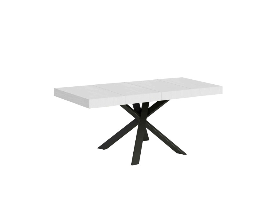 Table Clerk Premium pieds anthracite D.90 - Table extensible 90x90/194 cm Plateau Clerk Premium Frêne Blanc - pieds anthracite