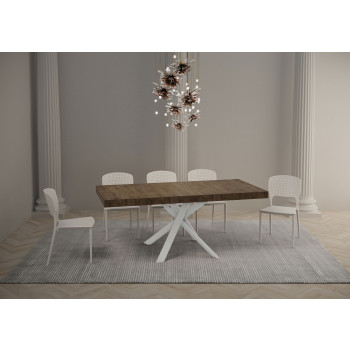 Table Clerk Premium avec pieds blancs D.90 - Table extensible 90x90/194 cm Clerk Premium avec plateau en frêne blanc - Pieds blancs