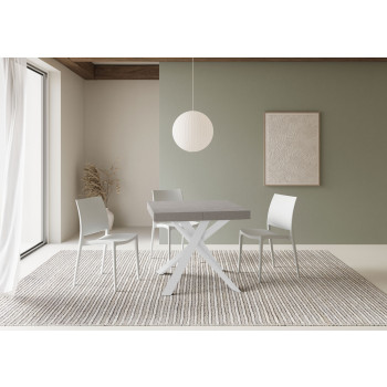 Table Clerk Premium avec pieds blancs D.90 - Table extensible 90x90/194 cm Clerk Premium avec plateau en frêne blanc - Pieds blancs