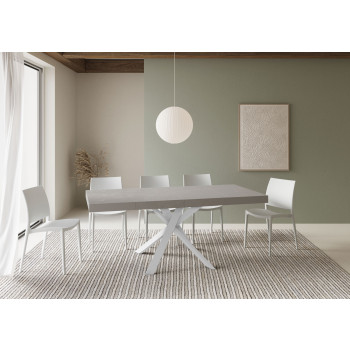 Table Clerk Premium avec pieds blancs D.90 - Table extensible 90x90/194 cm Clerk Premium avec plateau en frêne blanc - Pieds blancs