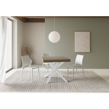 Table Clerk Premium avec pieds blancs D.90 - Table extensible 90x90/194 cm Clerk Premium avec plateau en frêne blanc - Pieds blancs