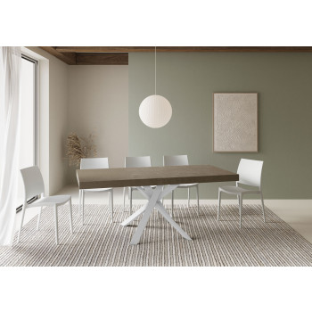 Table Clerk Premium avec pieds blancs D.90 - Table extensible 90x90/194 cm Clerk Premium avec plateau en frêne blanc - Pieds blancs