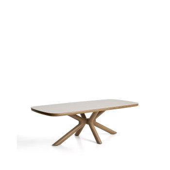 Table d'extérieur Mirtia en aluminium effet bois et pierre frittée écru, 240 x 110 cm