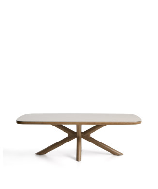 Table d'extérieur Mirtia en aluminium effet bois et pierre frittée écru, 240 x 110 cm