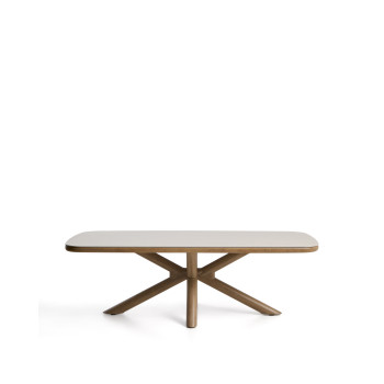Table d'extérieur Mirtia en aluminium effet bois et pierre frittée écru, 240 x 110 cm