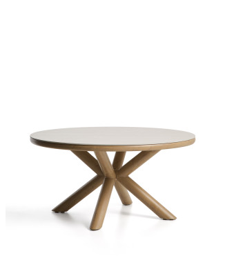 Table d'extérieur Mirtia en aluminium effet bois et pierre frittée écru, Ø 148 cm