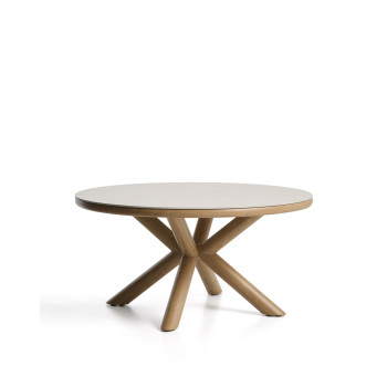 Table d'extérieur Mirtia en aluminium effet bois et pierre frittée écru, Ø 148 cm