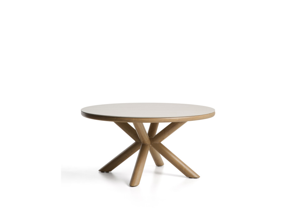 Table d'extérieur Mirtia en aluminium effet bois et pierre frittée écru, Ø 148 cm