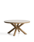Table d'extérieur Mirtia en aluminium effet bois et pierre frittée écru, Ø 148 cm