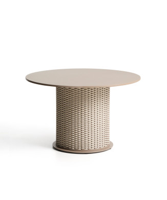 Table d'extérieur Sedalis en aluminium et corde gris tourterelle Ø 120 cm