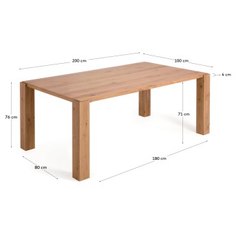 Table Deyanira avec placage en chêne et pieds en chêne massif, 200 x 100 cm