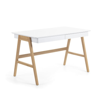 Table Dyana en MDF laqué blanc avec pieds en frêne massif 120 x 60 cm